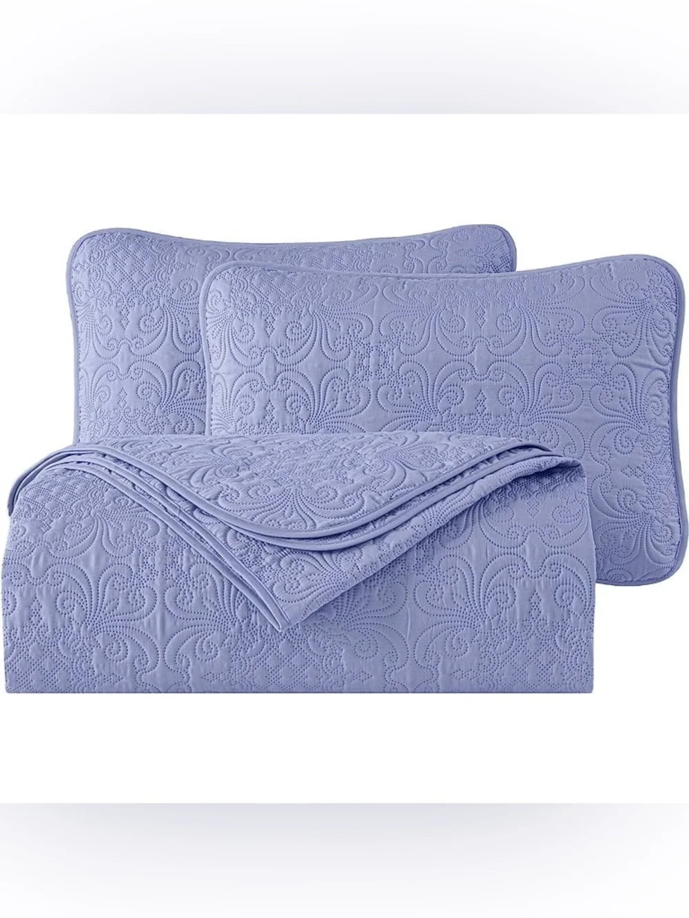Lavender Quilted king 3 piece Bedspread Set - Soft Floral Embossed Design